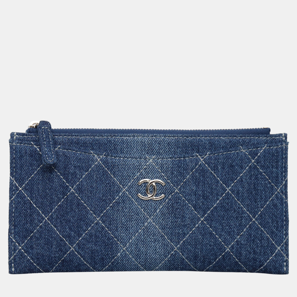 Chanel Quilted Denim Zip Pouch Wallet Chanel Quilted Denim Zip Pouch Wallet