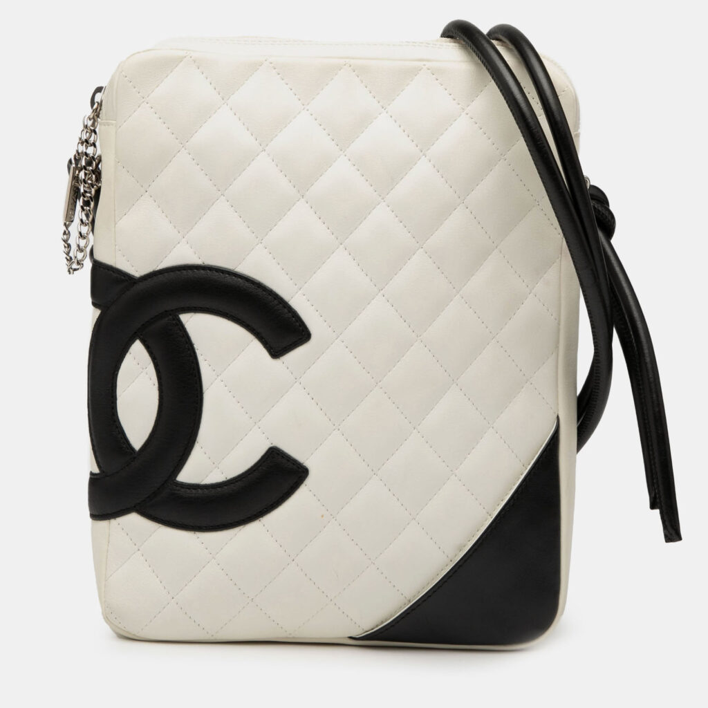 luxury-women-chanel-used-handbags-p1243011-007-1.jpg Chanel Black/White Lambskin Cambon Ligne Crossbody