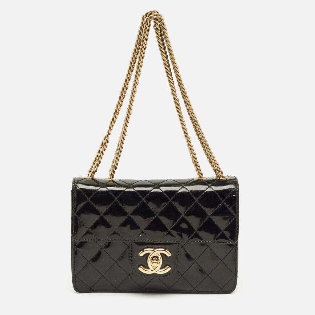 luxury-women-chanel-used-handbags-p1243037-013.jpg Chanel Black Quilted Patent Leather Mini Classic Shoulder Bag