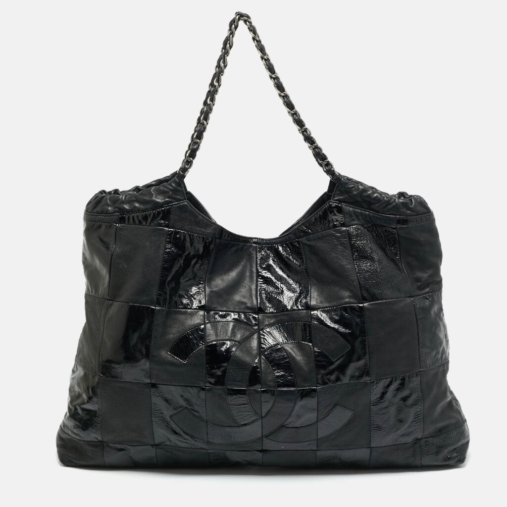 Chanel Black Leather and Patent Leather Large Patchwork Brooklyn Cabas Tote Chanel Black Leather and Patent Leather Large Patchwork Brooklyn Cabas Tote