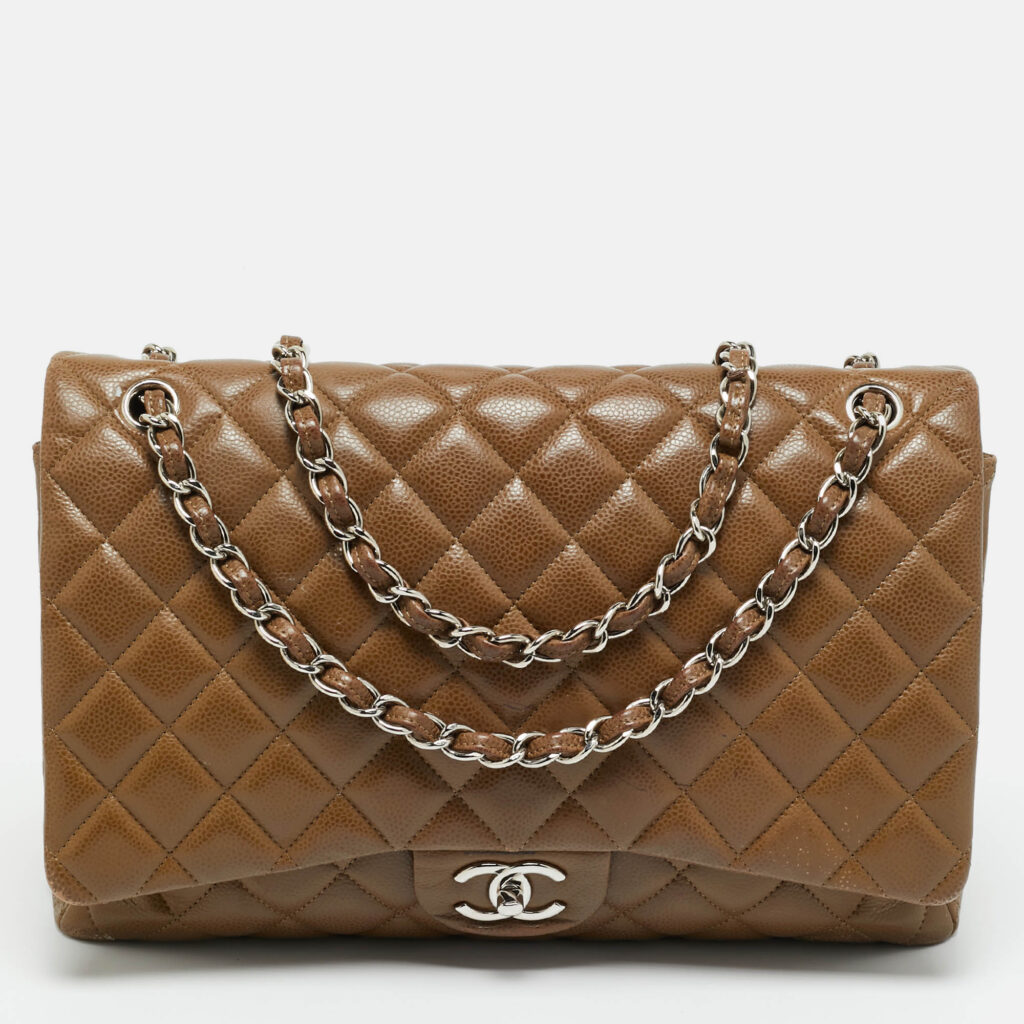Chanel Brown Quilted Caviar Leather Maxi Classic Double Flap Bag Chanel Brown Quilted Caviar Leather Maxi Classic Double Flap Bag