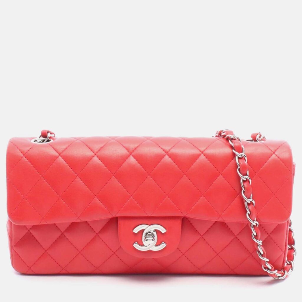 Chanel East/West Classic Flap Red Quilted Caviar Leather Shoulder Bag Chanel East/West Classic Flap Red Quilted Caviar Leather Shoulder Bag