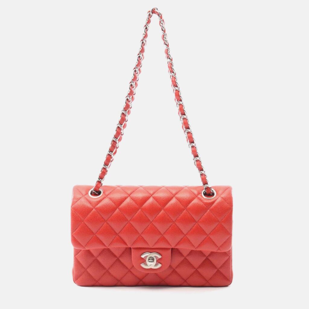Chanel Classic Double Flap Medium Red Leather Shoulder Bag