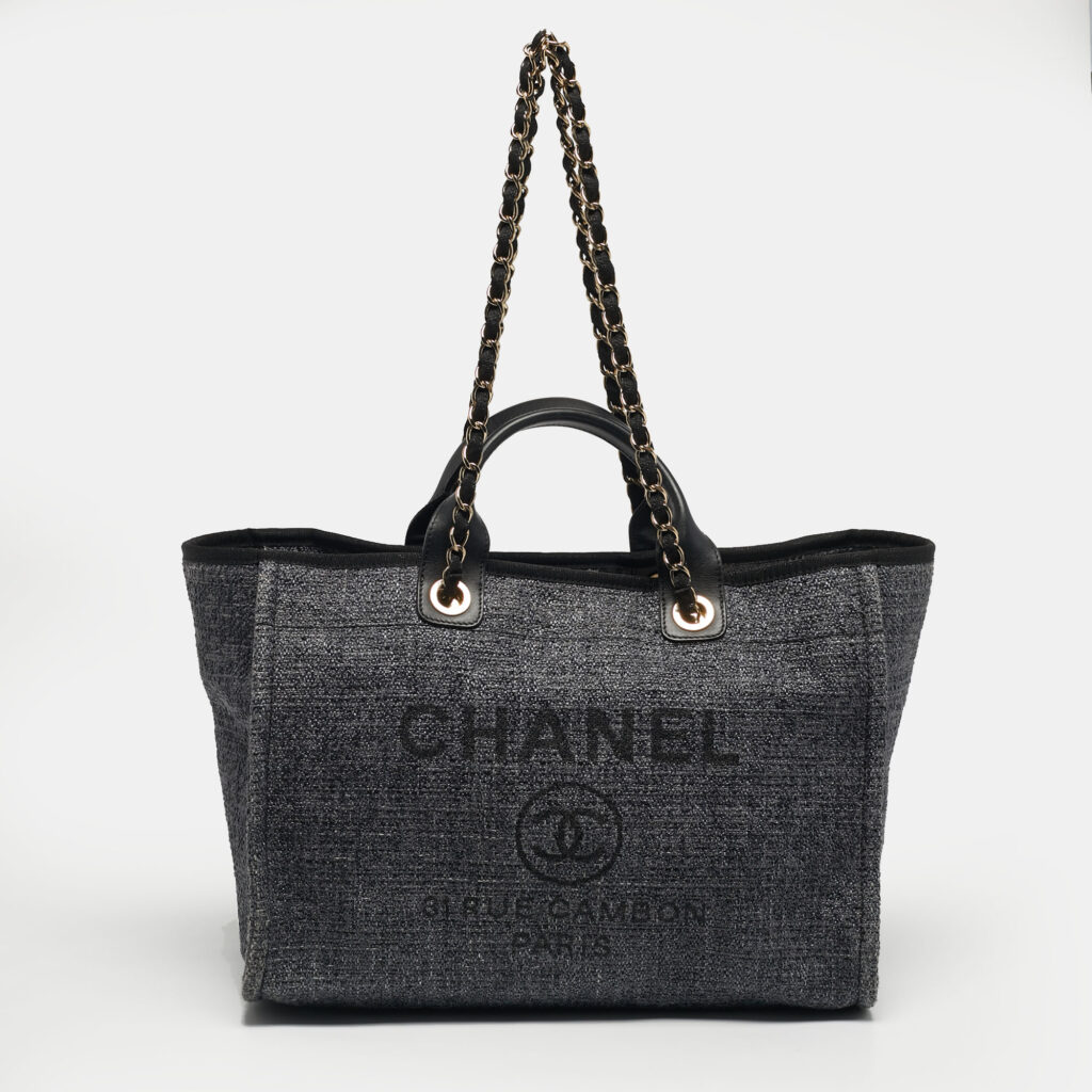 Chanel Grey Straw Large Deauville Shopper Tote Chanel Grey Straw Large Deauville Shopper Tote