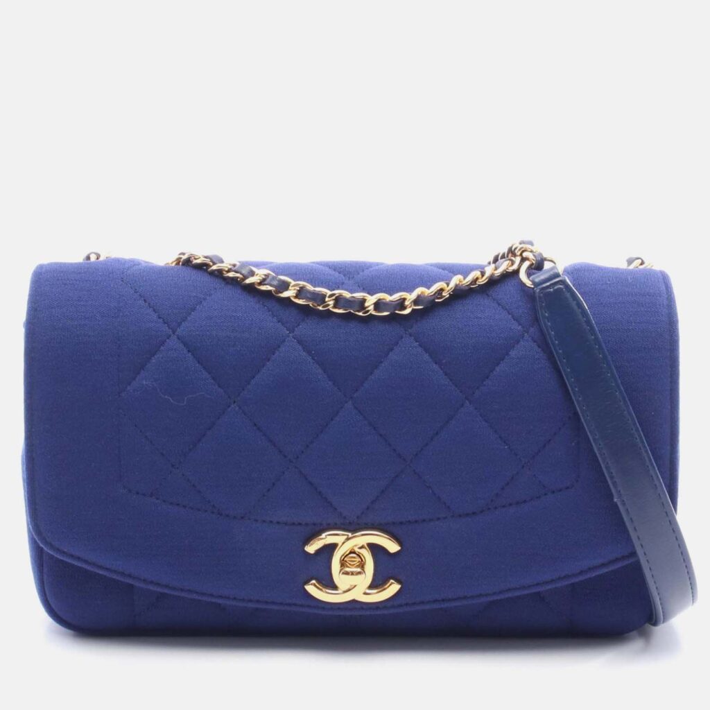 Chanel Diana Blue Cotton Flap Chain Shoulder Bag