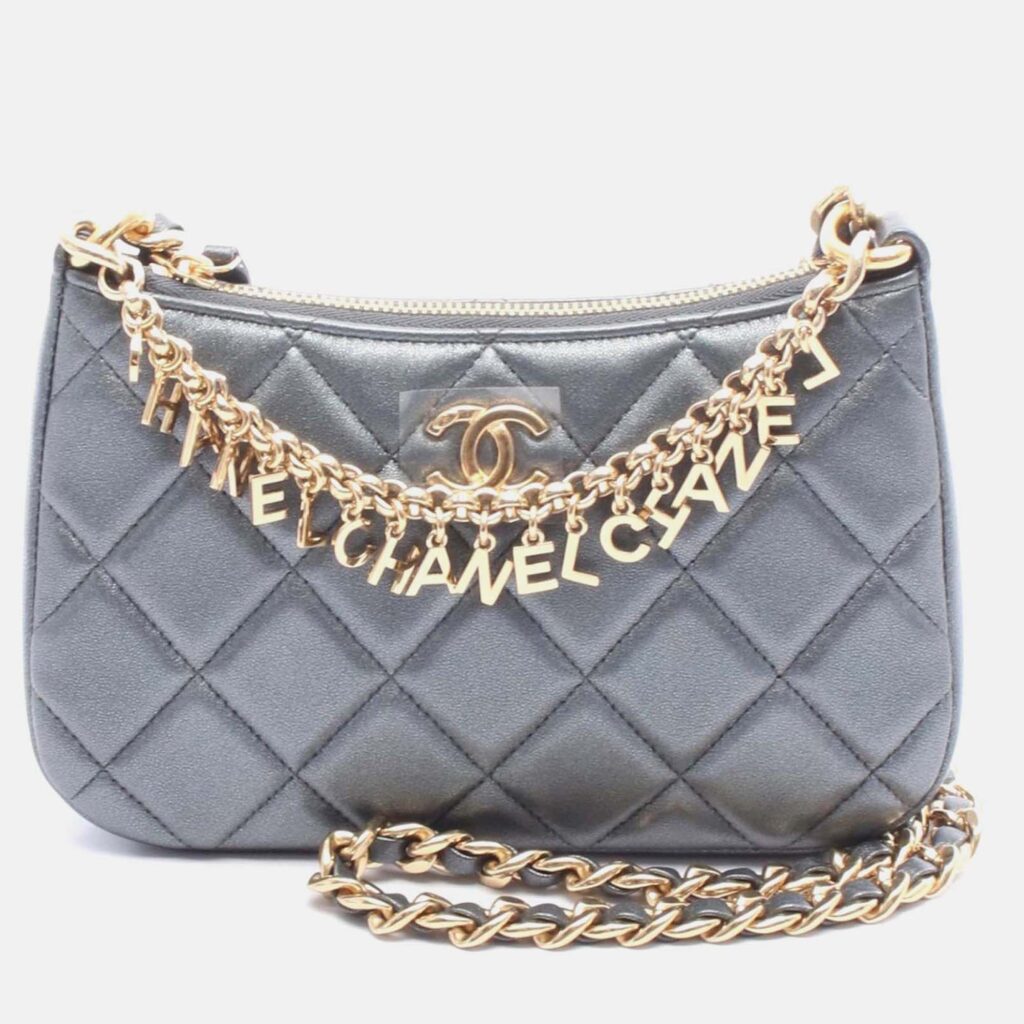 Chanel Grey Quilted Leather Chain Hobo Bag