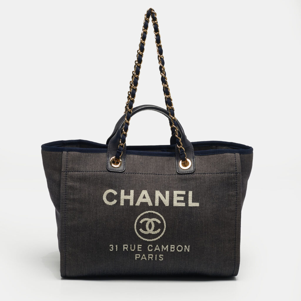 Chanel Navy Blue Denim Large Deauville Shopper Tote