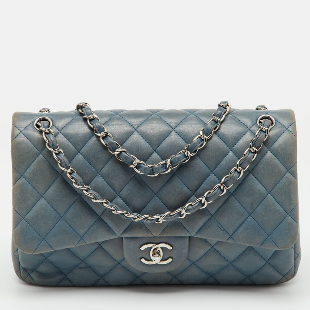 Chanel Blue Quilted Leather Jumbo Classic Double Flap Bag