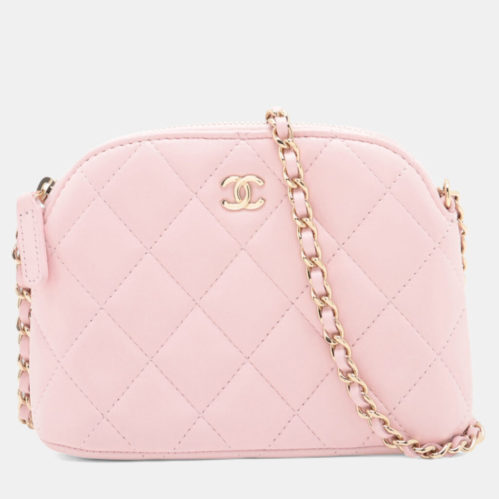 Chanel Pink Mini CC Quilted Lambskin Dome Clutch with Chain Chanel Pink Mini CC Quilted Lambskin Dome Clutch with Chain