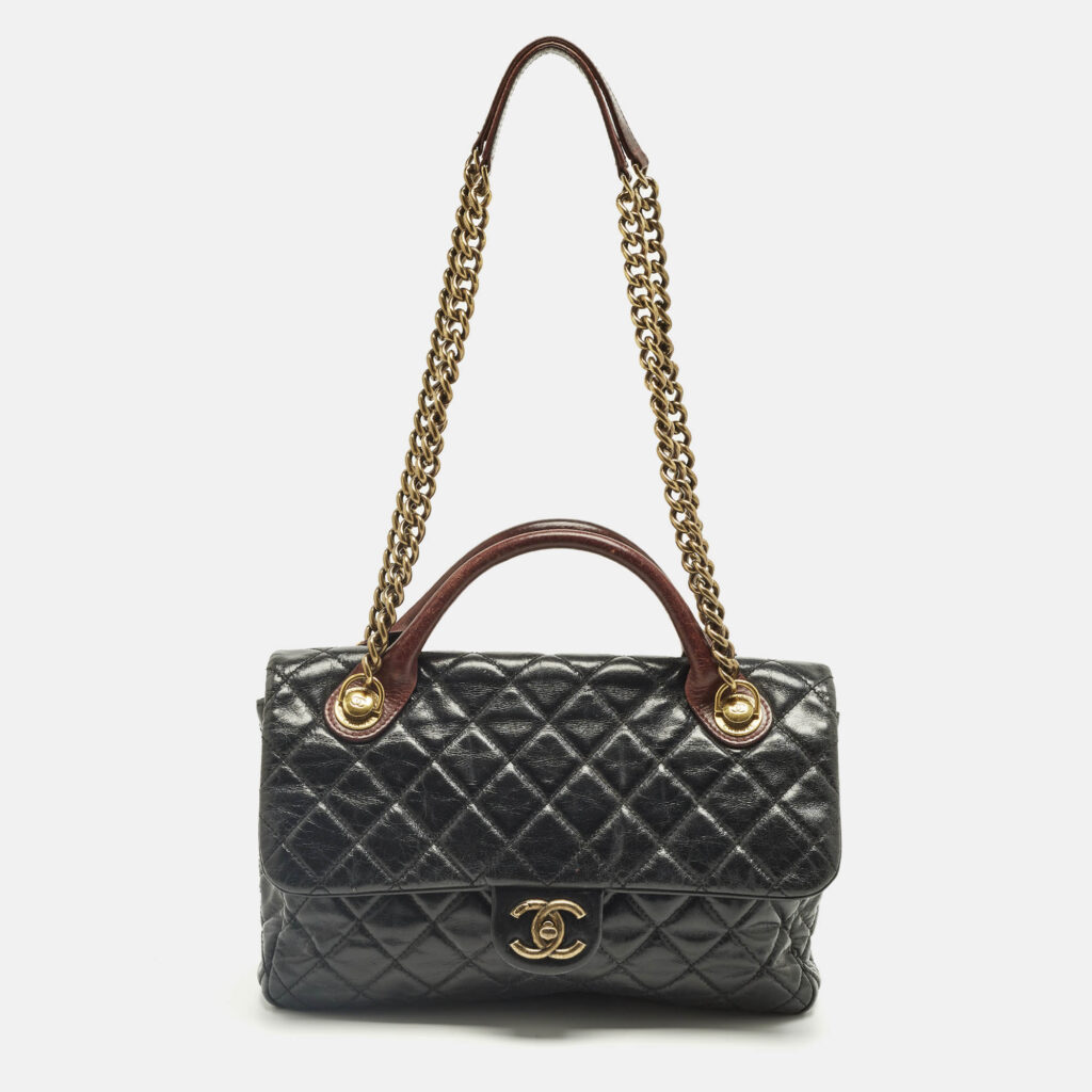 Chanel Black/Burgundy Quilted Glazed Leather Medium Castle Rock Top Handle Bag Chanel Black/Burgundy Quilted Glazed Leather Medium Castle Rock Top Handle Bag