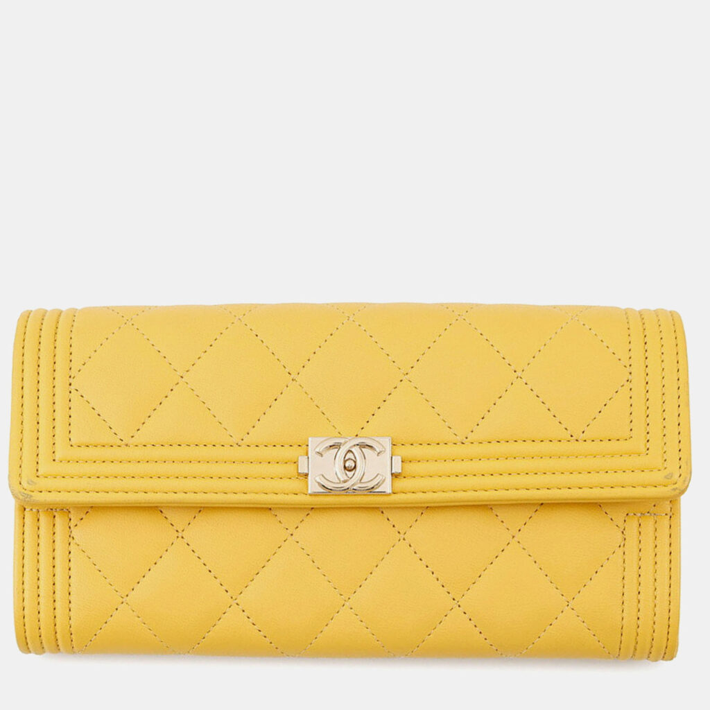 Chanel Boy Chanel Long Wallet Yellow Lambskin
