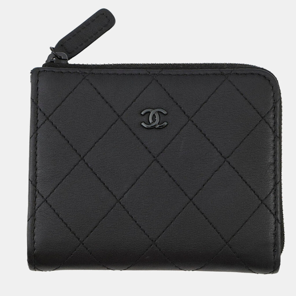 Chanel Matelasse Compact Wallet Black Calf Leather