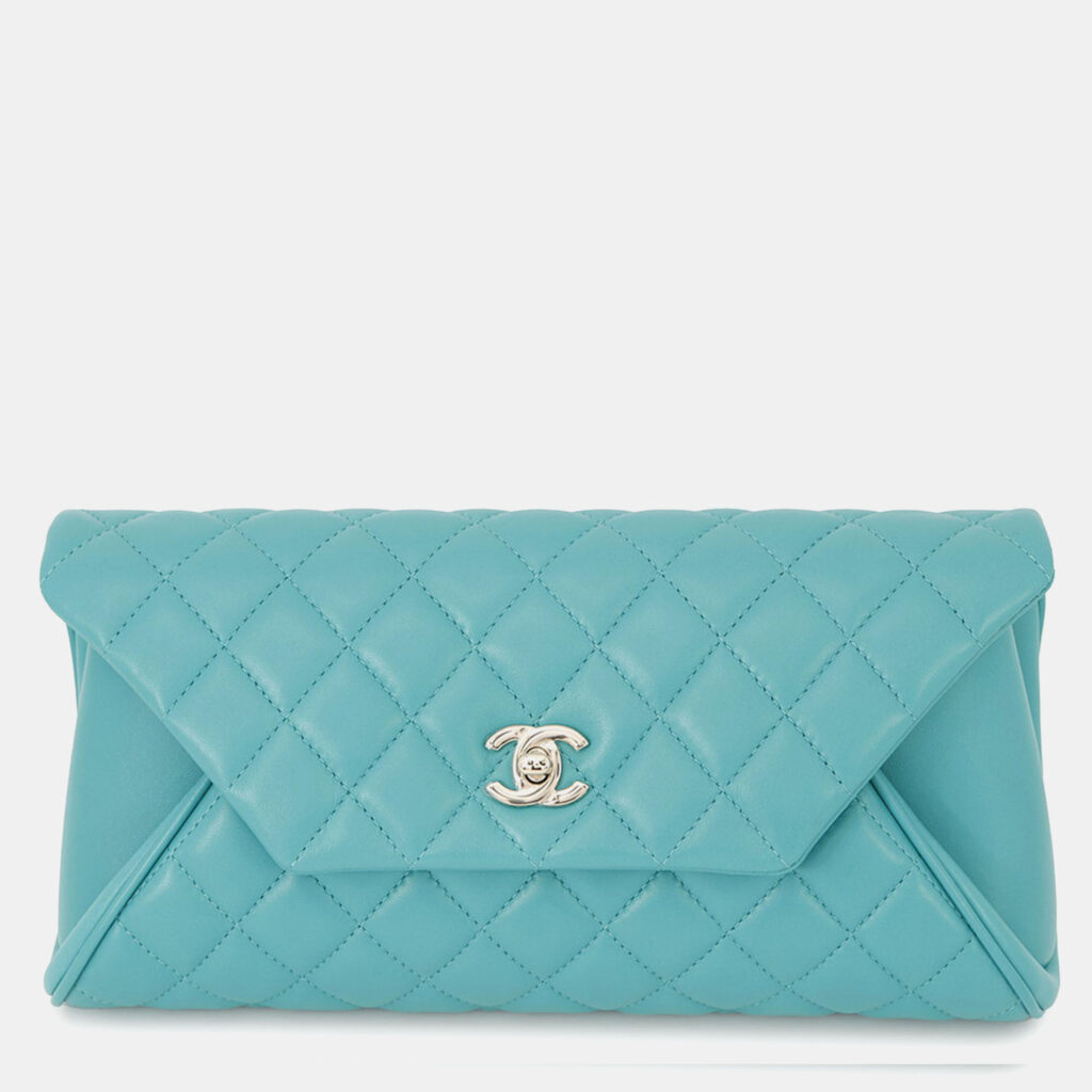 Chanel Matelasse Clutch Bag Turquoise Lambskin Chanel Matelasse Clutch Bag Turquoise Lambskin