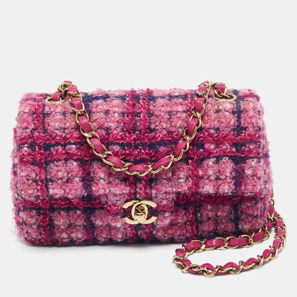 Chanel Pink Quilted Tweed Mini Classic Single Flap Bag Chanel Pink Quilted Tweed Mini Classic Single Flap Bag