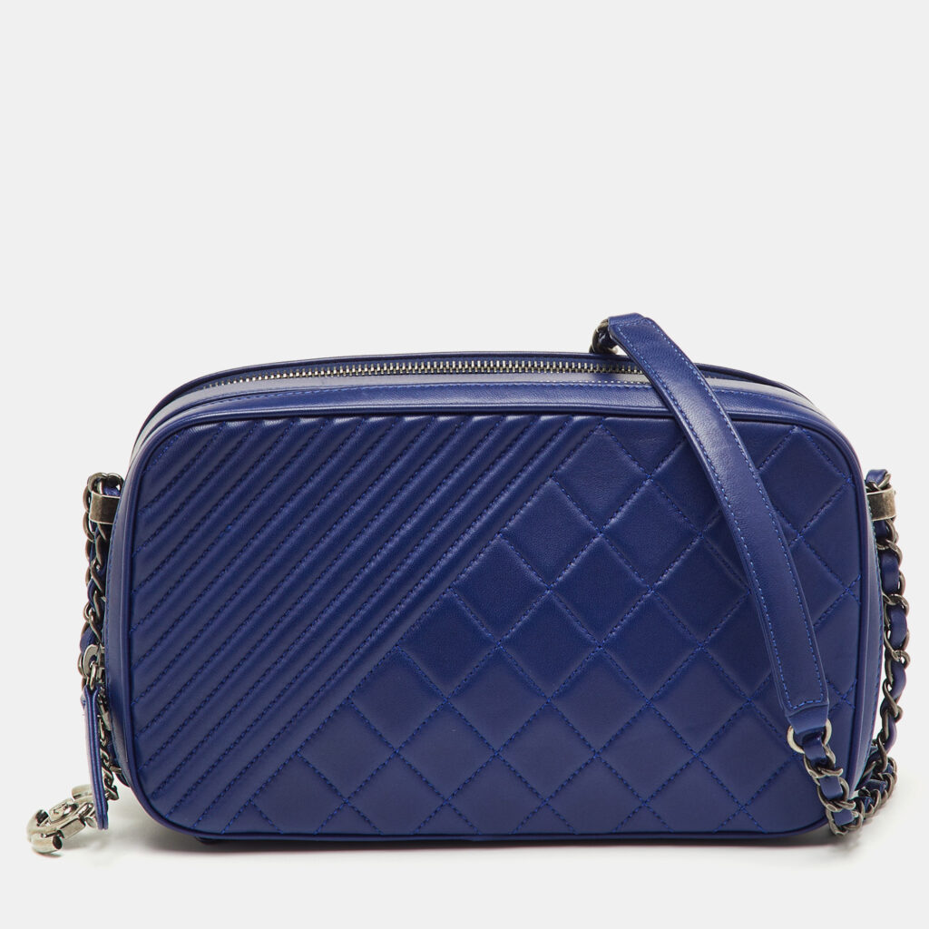 Chanel Navy Blue Quilted Leather Large Coco Boy Camera Case Bag Chanel Navy Blue Quilted Leather Large Coco Boy Camera Case Bag