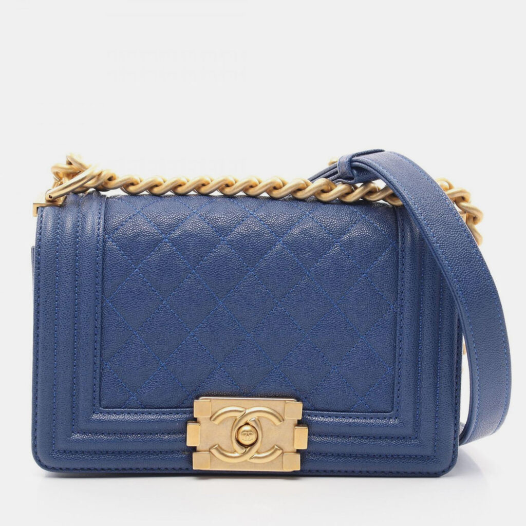 Chanel Boy Chanel Small Shoulder Bag Grained Calf Blue Chanel Boy Chanel Small Shoulder Bag Grained Calf Blue