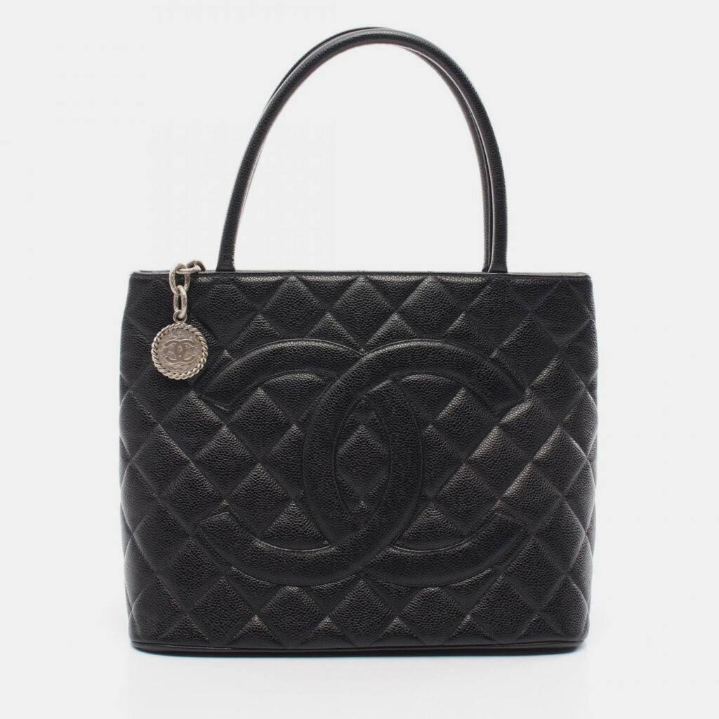 Chanel Medallion Tote Hand Bag Leather Black