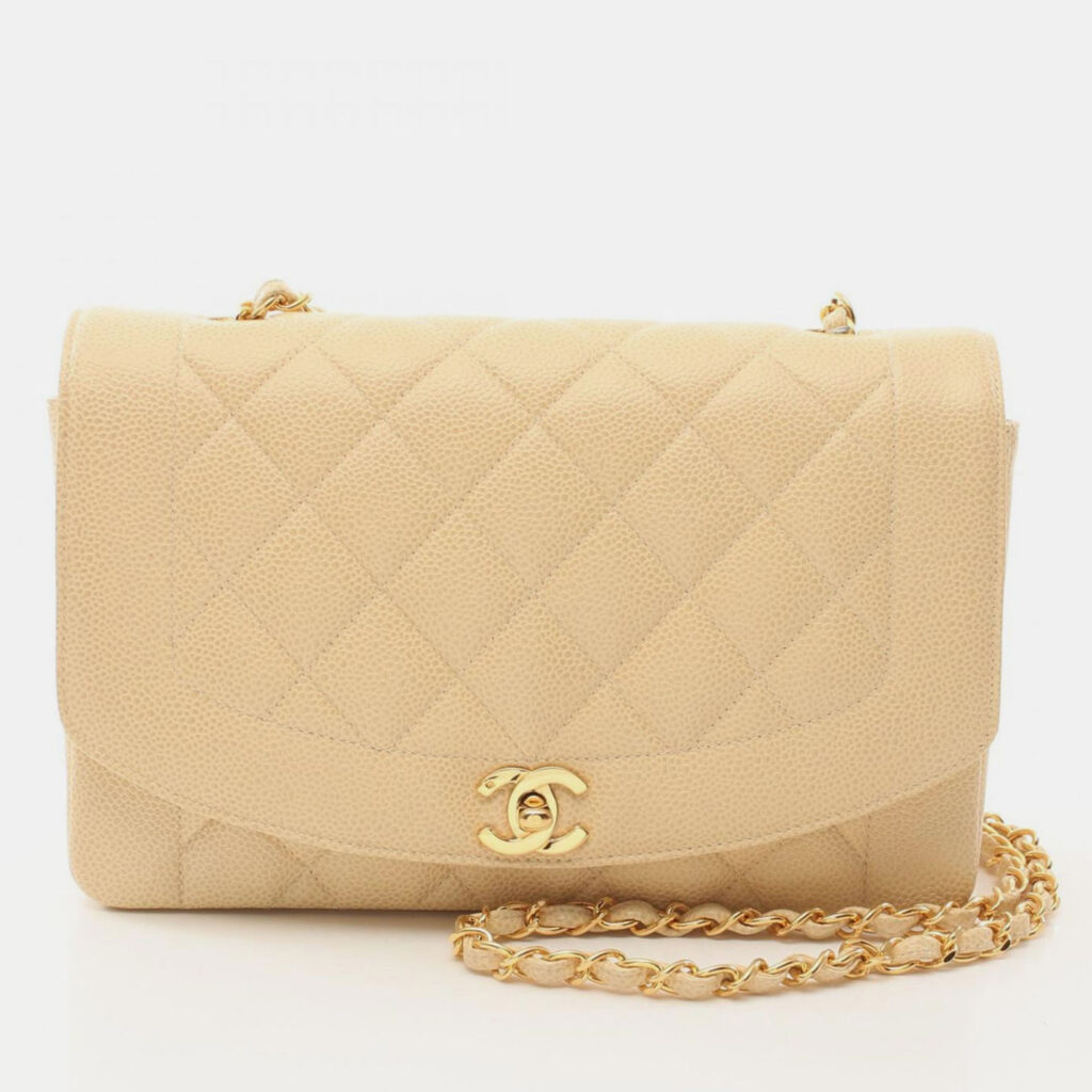 Chanel Matelasse Diana Flap Chain Shoulder Bag Leather Beige