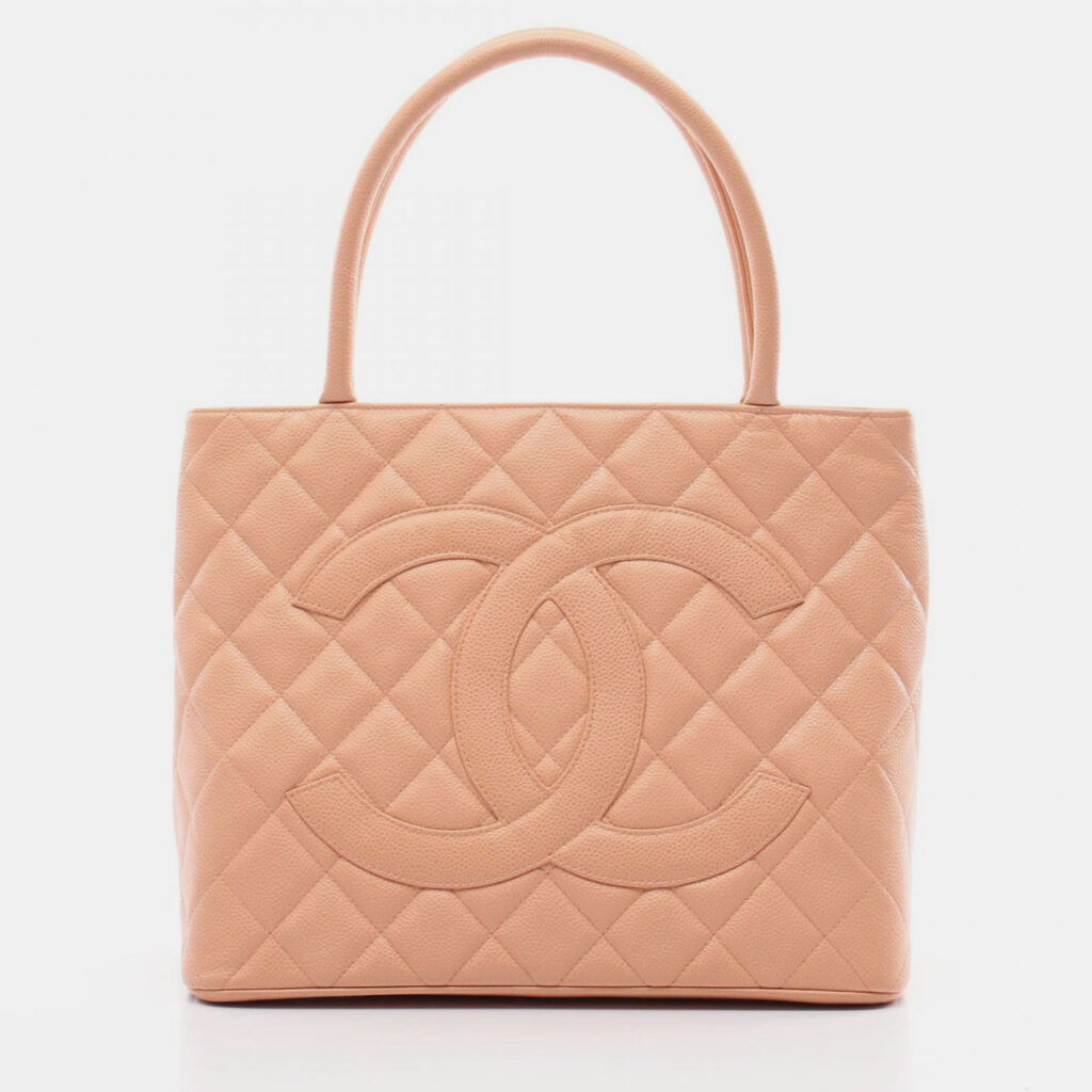 Chanel Medallion Tote Bag Leather Grained Calfskin Pink