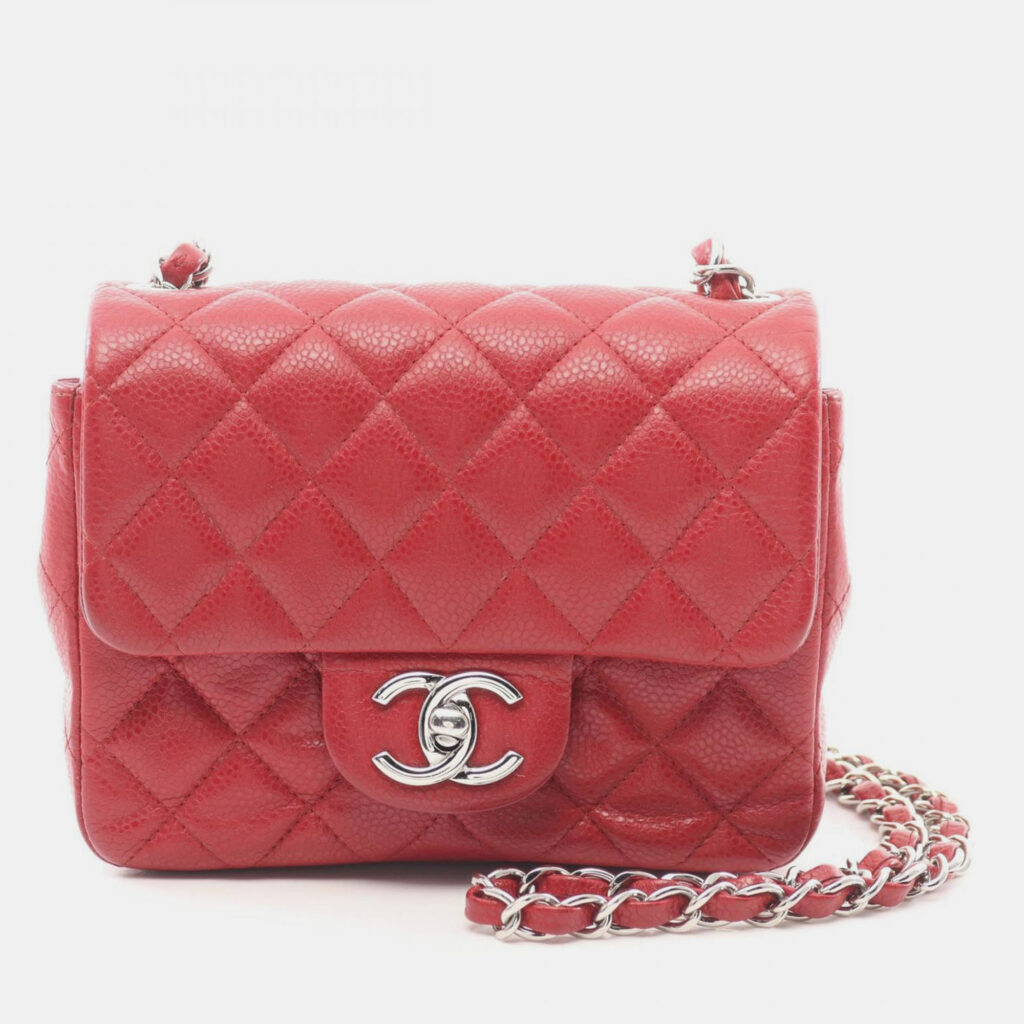 Chanel Mini Matelasse Shoulder Bag Grained Calfskin Red
