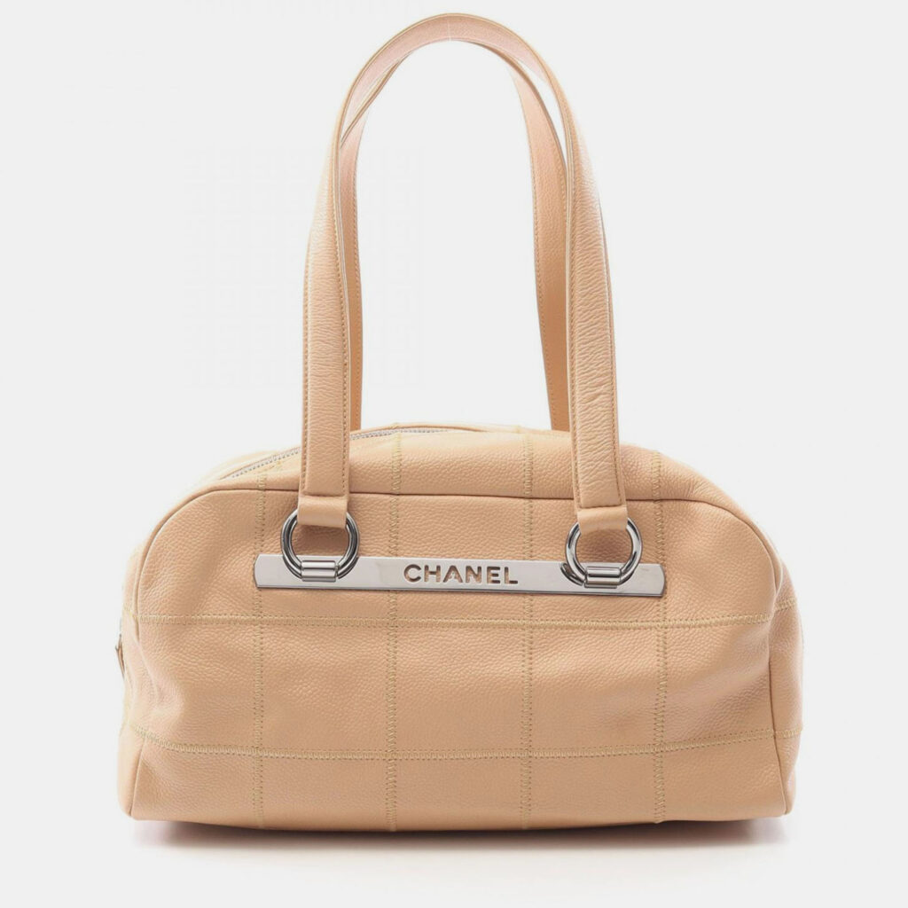 Chanel Chocolate Bar Shoulder Bag Calfskin Leather Beige Chanel Chocolate Bar Shoulder Bag Calfskin Leather Beige