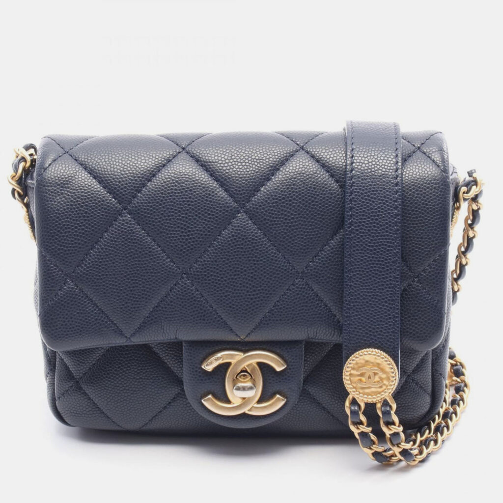 Chanel Matelasse Mini Chian Crossbody Shoulder Bag Calfskin Navy Chanel Matelasse Mini Chian Crossbody Shoulder Bag Calfskin Navy