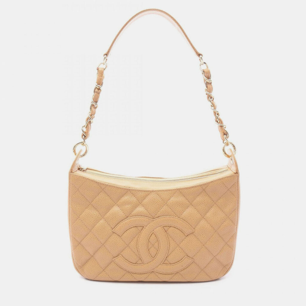 Chanel Matelasse Chain Shoulder Bag Calfskin Beige Chanel Matelasse Chain Shoulder Bag Calfskin Beige