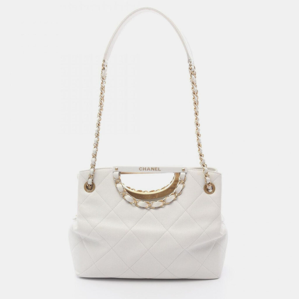 Chanel CC Coco Matelasse White Leather Chain Shoulder Bag Chanel CC Coco Matelasse White Leather Chain Shoulder Bag