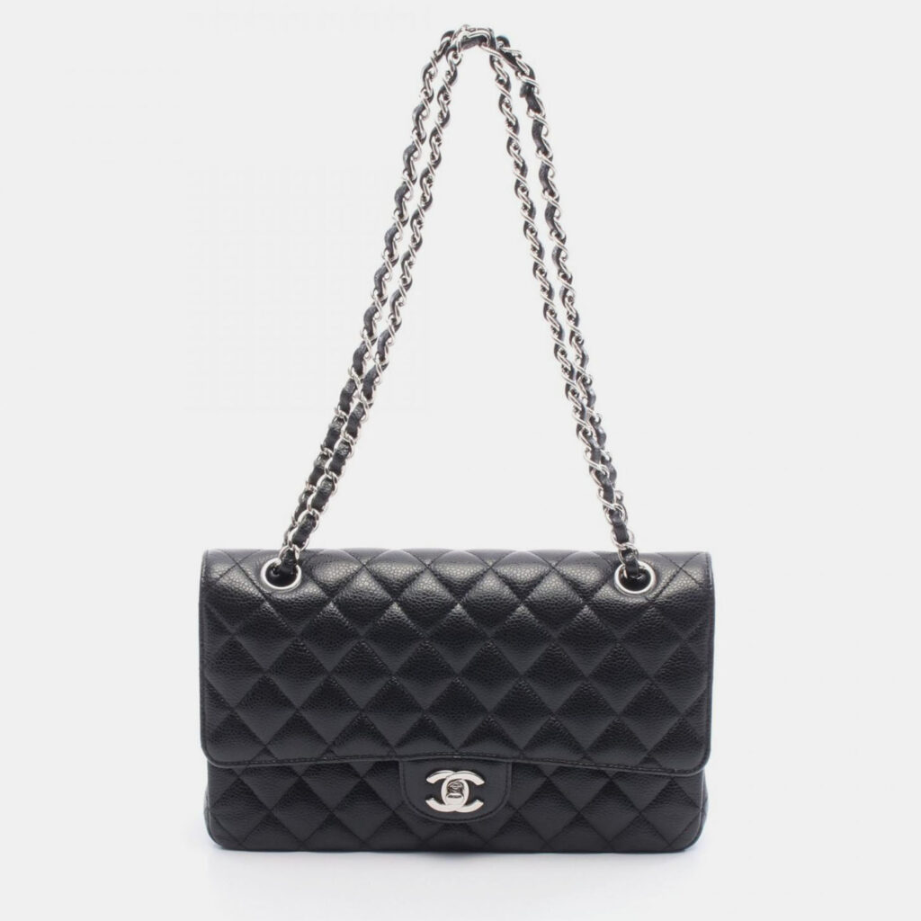 Chanel Matelasse W Flap Chain Shoulder Bag Calf Leather Black Chanel Matelasse W Flap Chain Shoulder Bag Calf Leather Black
