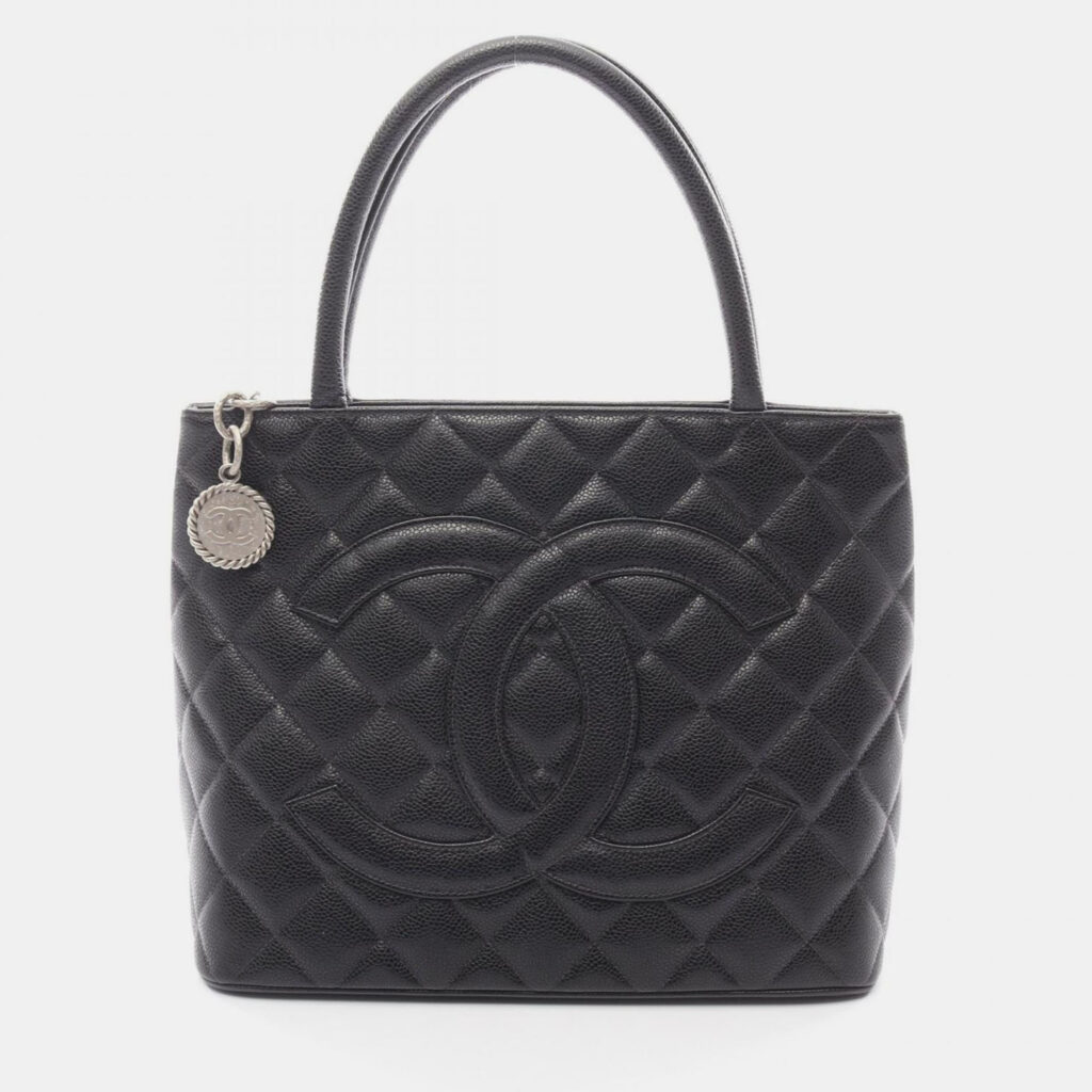 Chanel Medallion Tote Hand Bag Calfskin Leather Black Chanel Medallion Tote Hand Bag Calfskin Leather Black