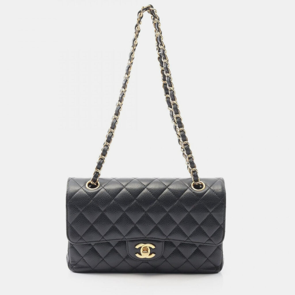 Chanel Matelasse W Flap Chain Shoulder Bag Calf Leather Black Chanel Matelasse W Flap Chain Shoulder Bag Calf Leather Black