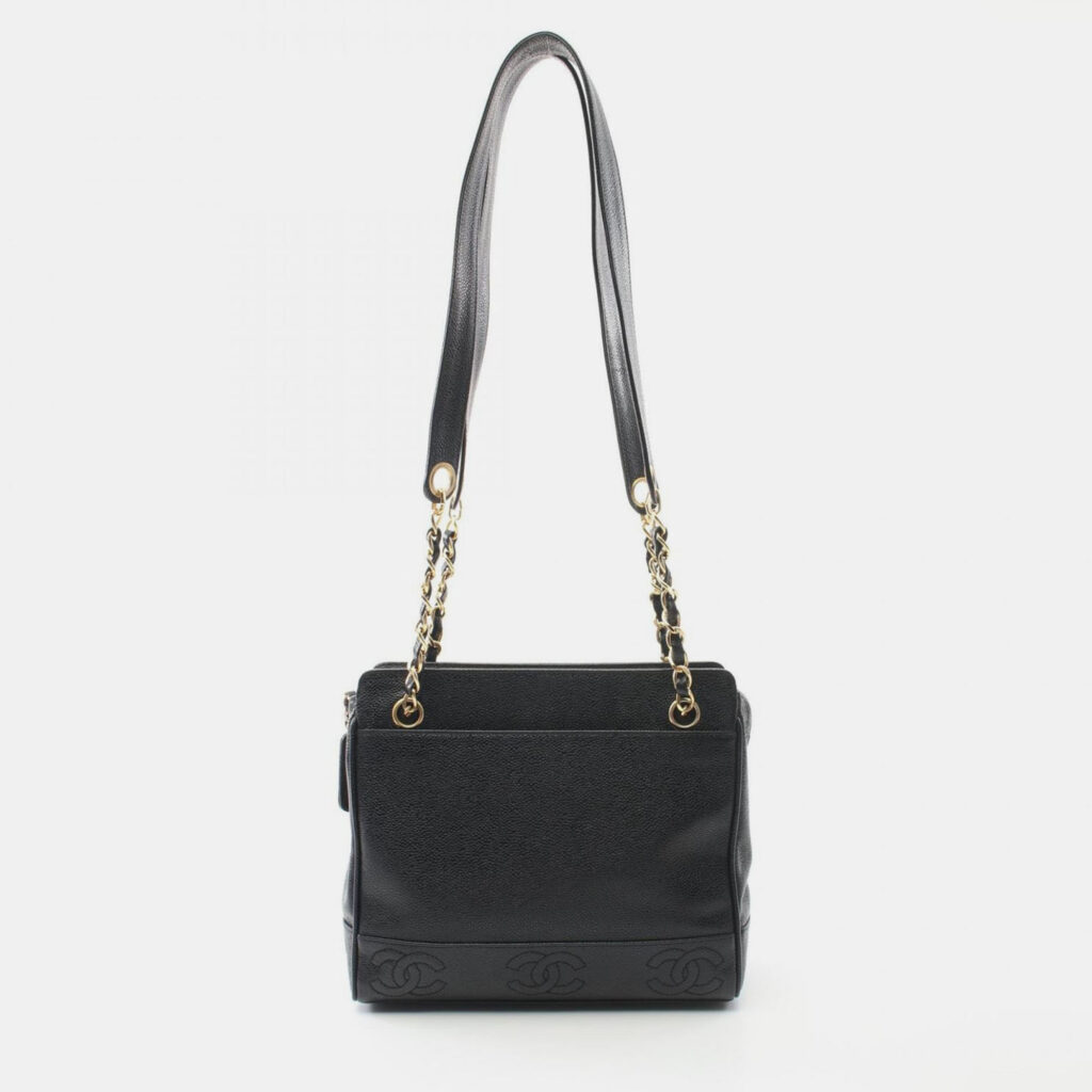 Chanel Triple Coco Tote Chain Shoulder Bag Leather Black
