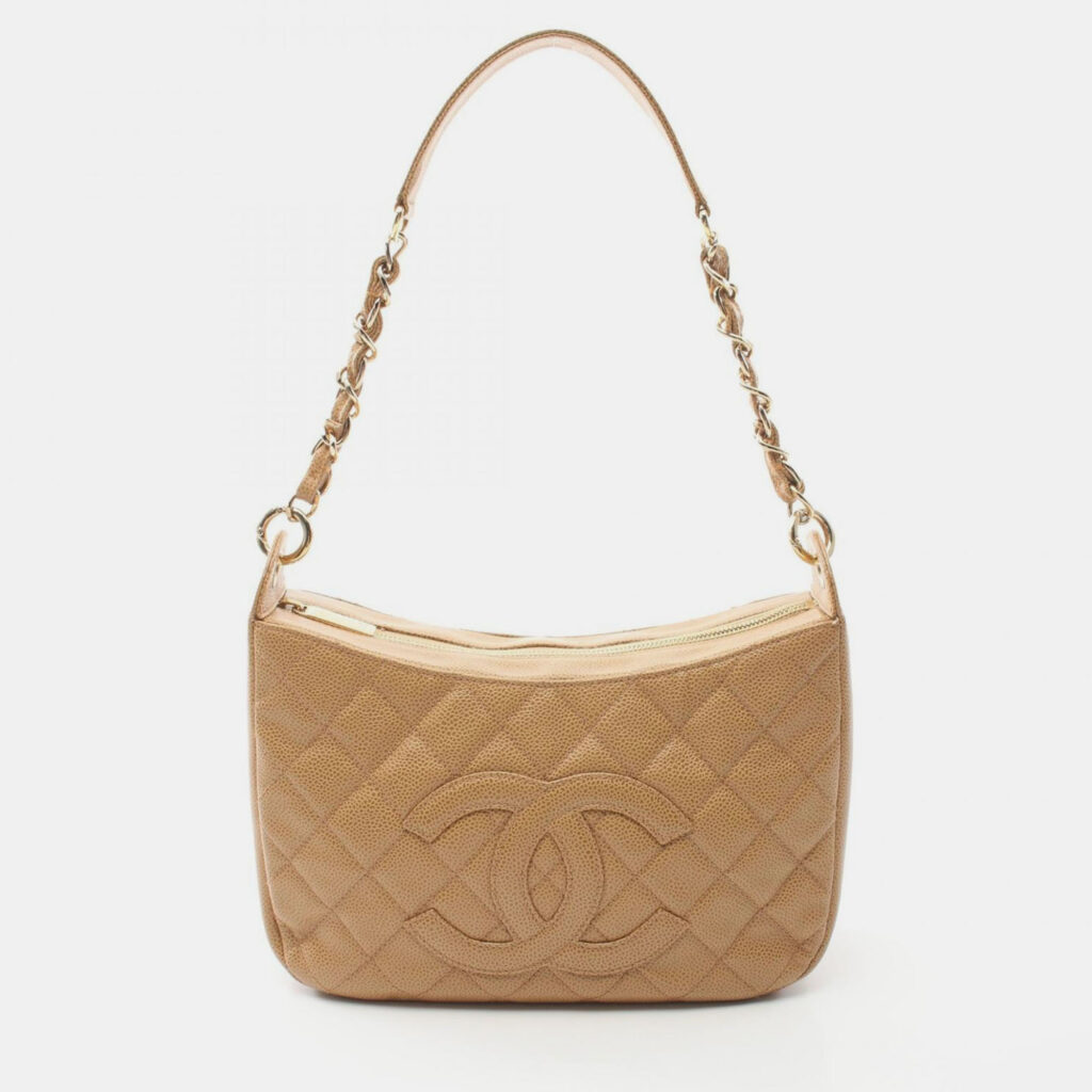 Chanel Matelasse Chain Shoulder Bag Leather Beige Chanel Matelasse Chain Shoulder Bag Leather Beige