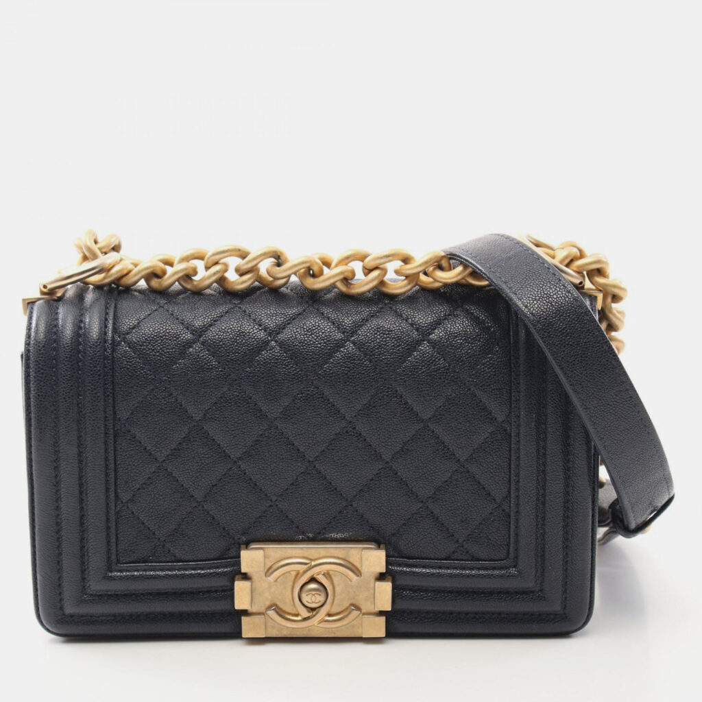 Chanel Boy Chanel Small Chain Shoulder Bag Leather Navy