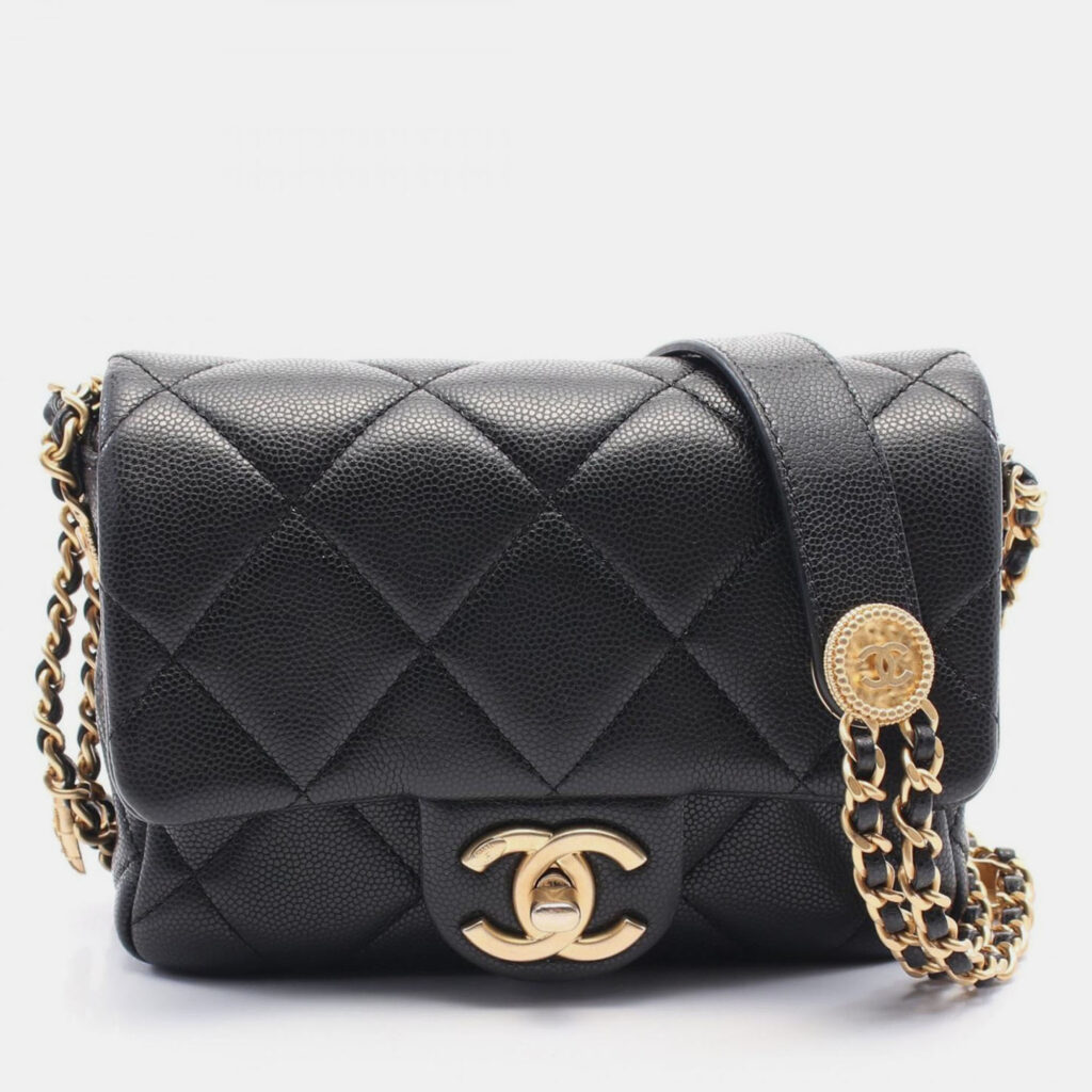 Chanel Matelasse Mini Flap Chain Shoulder Bag Leather Black Chanel Matelasse Mini Flap Chain Shoulder Bag Leather Black