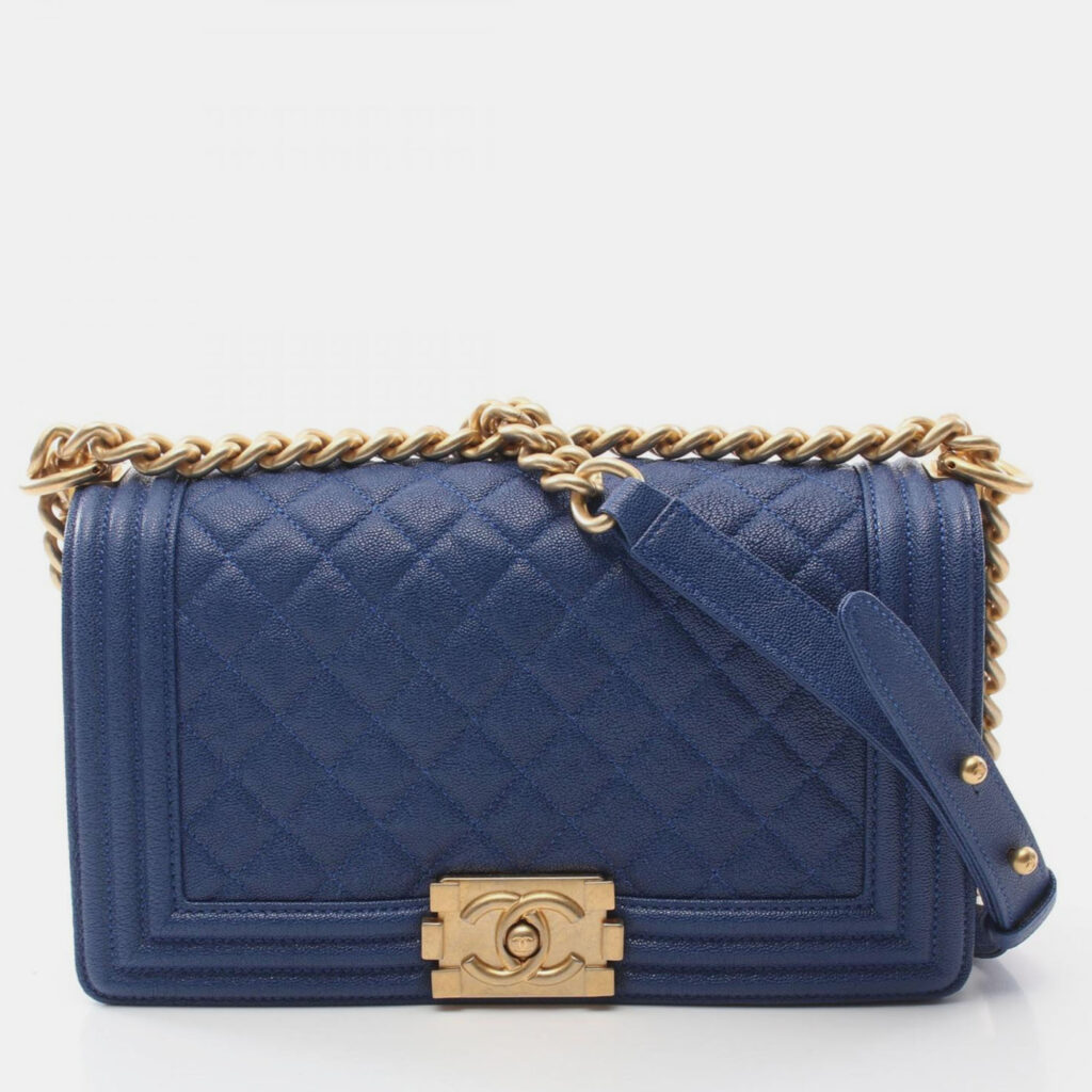 Chanel Boy Chanel Shoulder Bag Leather Grained Calfskin Blue