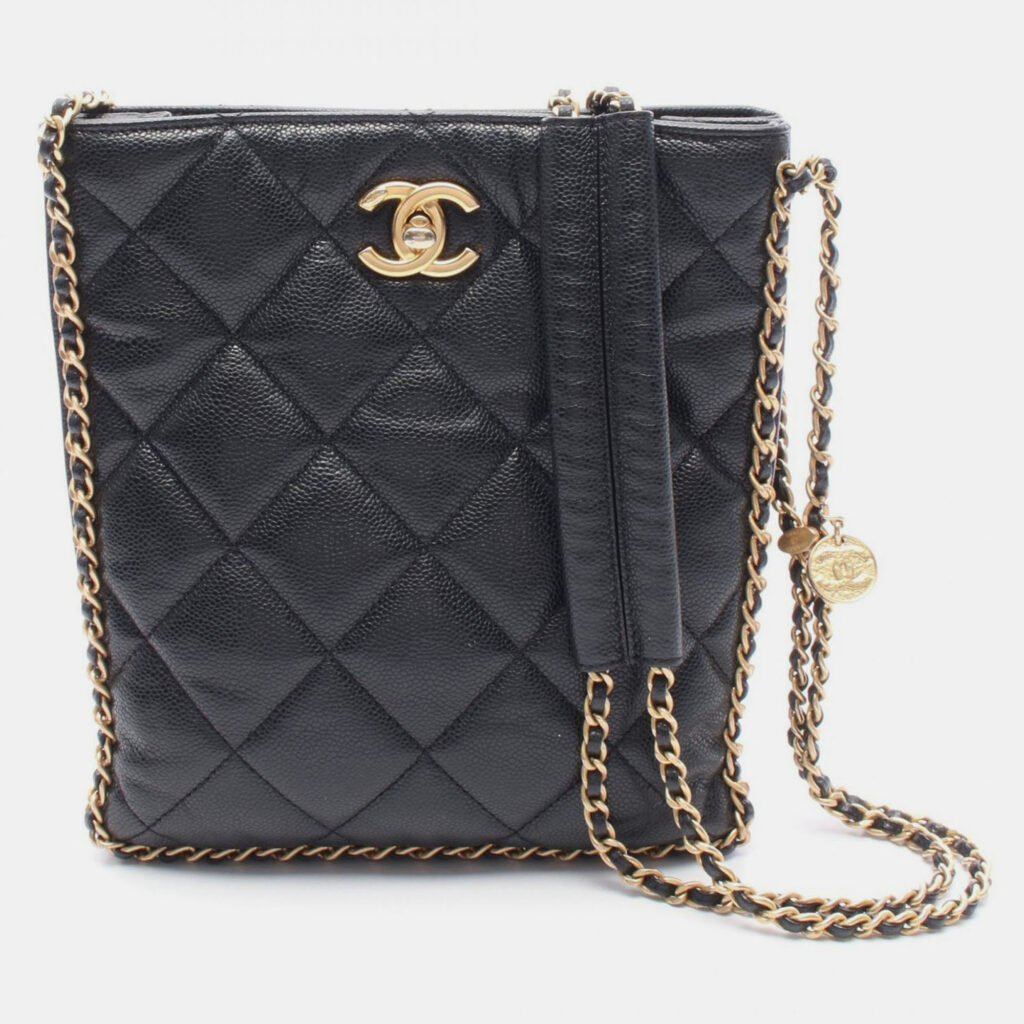 Chanel Small Shopping Matelasse Chain Shoulder Bag Calfskin Black Chanel Small Shopping Matelasse Chain Shoulder Bag Calfskin Black