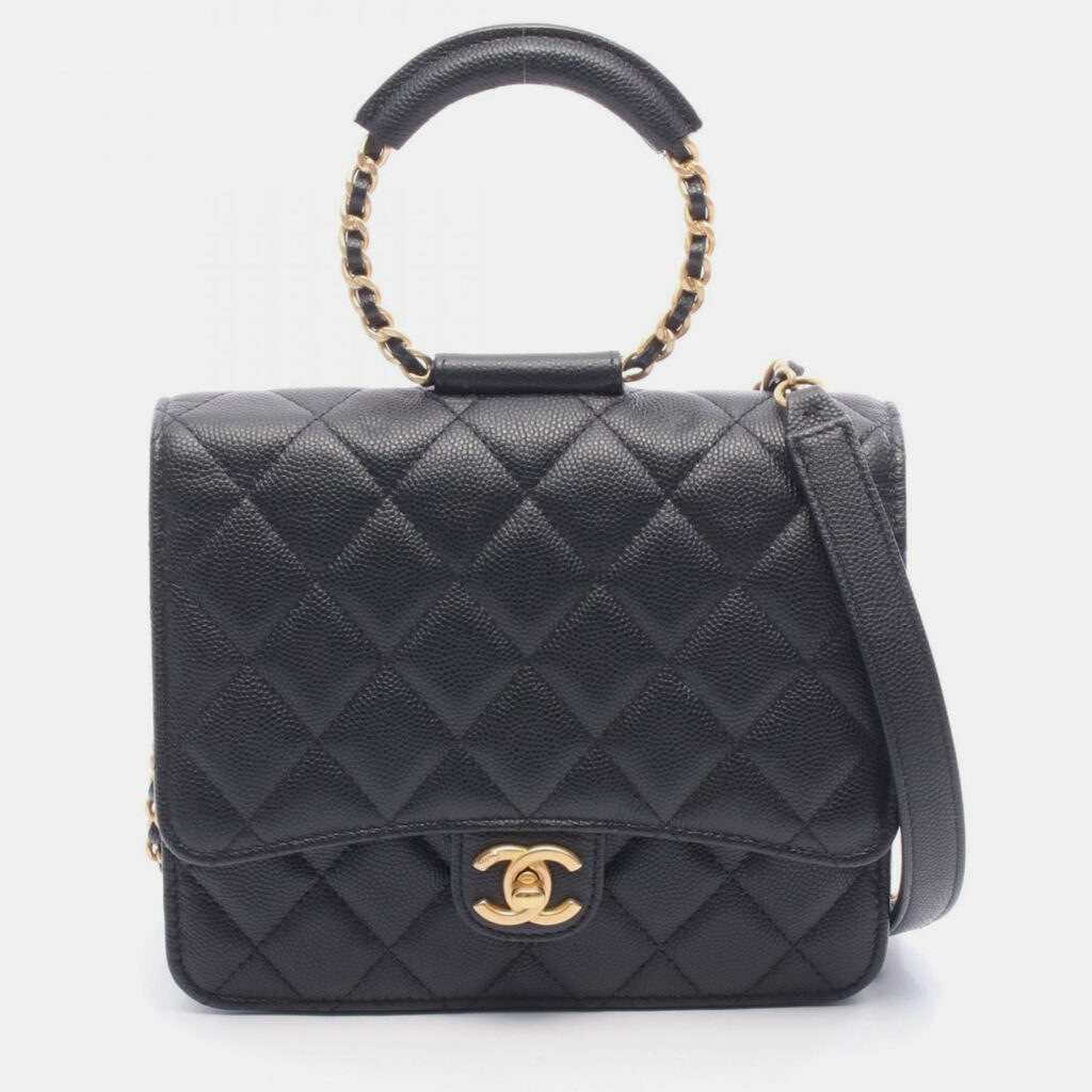 Chanel Matelasse Loop Handle Shoulder Crossbody Bag Calf Leather Black Chanel Matelasse Loop Handle Shoulder Crossbody Bag Calf Leather Black