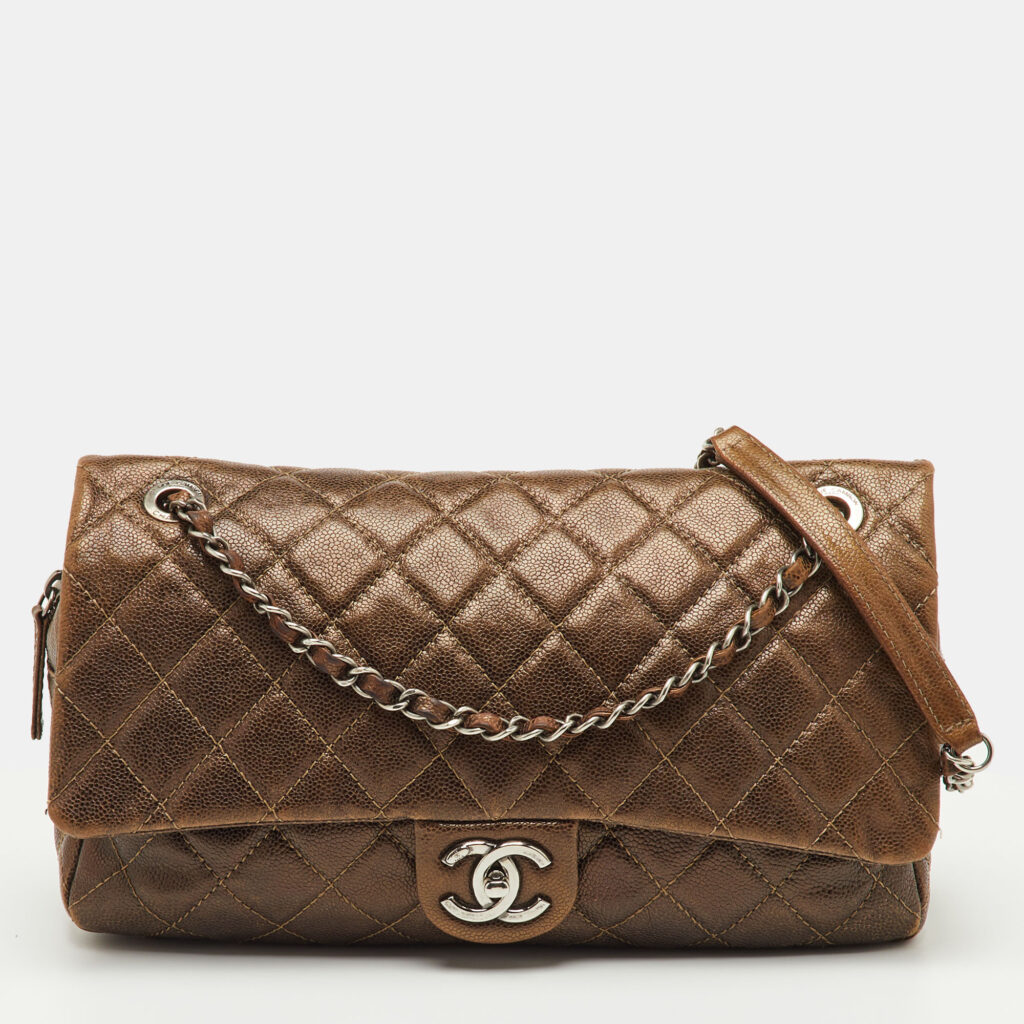 luxury-women-chanel-used-handbags-p1245628-008-1.jpg Chanel Metallic Brown Quilted Caviar Leather Jumbo Easy Flap Bag