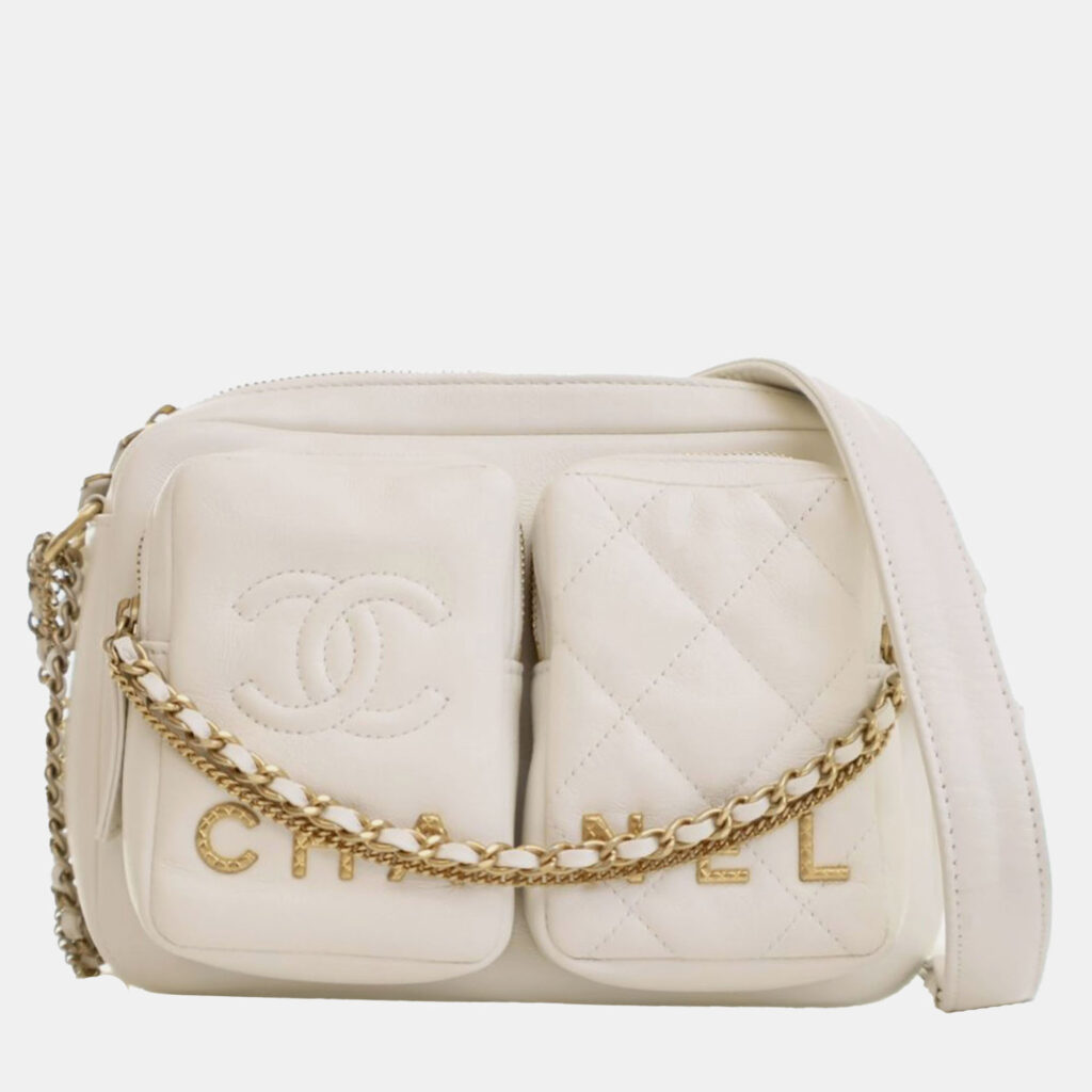 Chanel White Small Quilted Calfskin Camera Case Chanel White Small Quilted Calfskin Camera Case