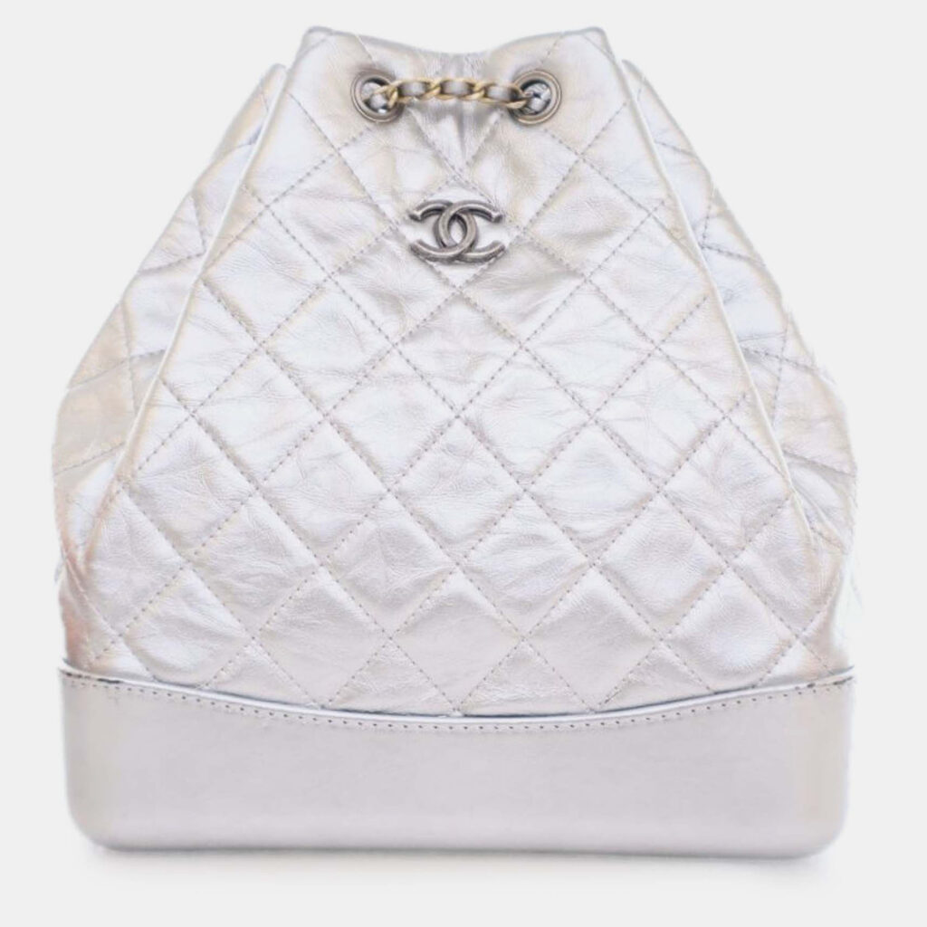 Chanel Silver Crumpled Metallic Calfskin Gabrielle Backpack Chanel Silver Crumpled Metallic Calfskin Gabrielle Backpack
