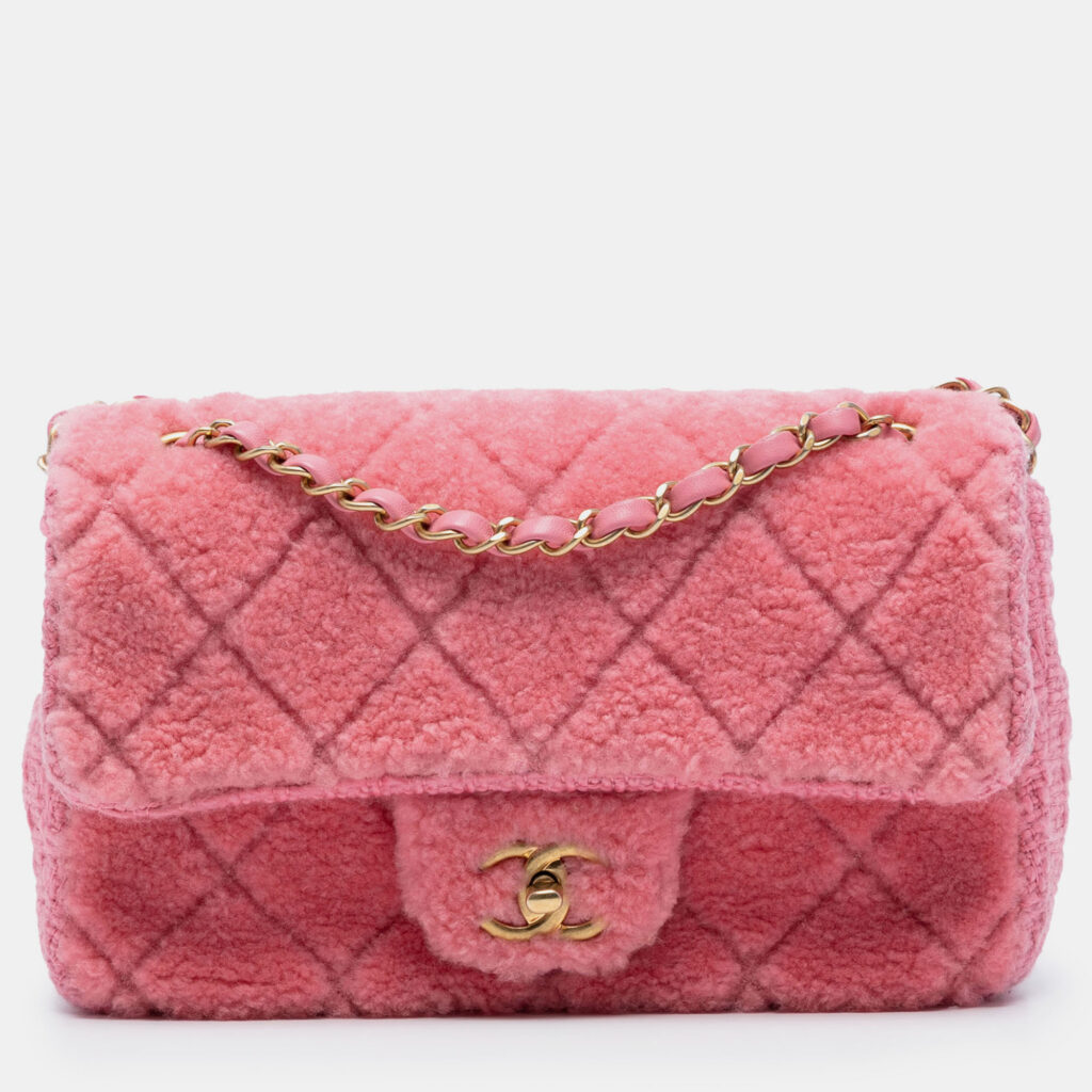 luxury-women-chanel-used-handbags-p1245758-008.jpg Chanel Pink CC Quilted Shearling and Tweed Single Flap