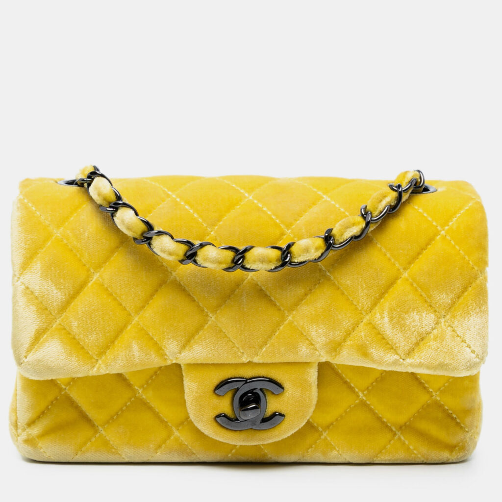 Chanel Yellow Mini Rectangular Classic Velvet Single Flap Chanel Yellow Mini Rectangular Classic Velvet Single Flap