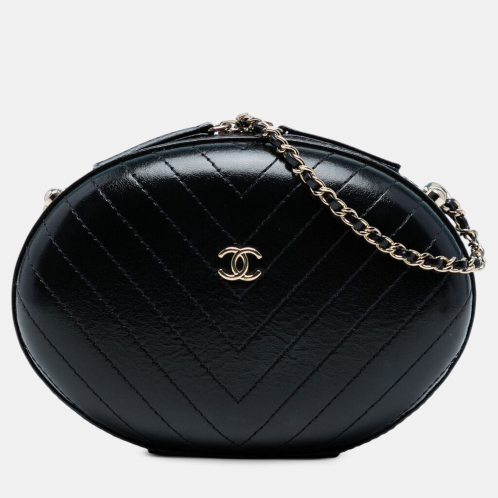 Chanel Black Chevron Stitched Calfskin La Pausa Evening Bag Chanel Black Chevron Stitched Calfskin La Pausa Evening Bag