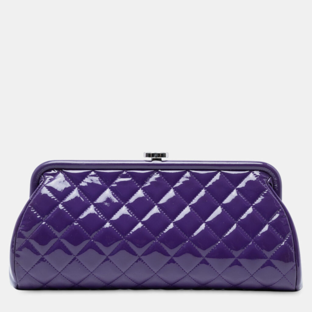 Chanel Purple CC Quilted Patent Kiss Lock Clutch