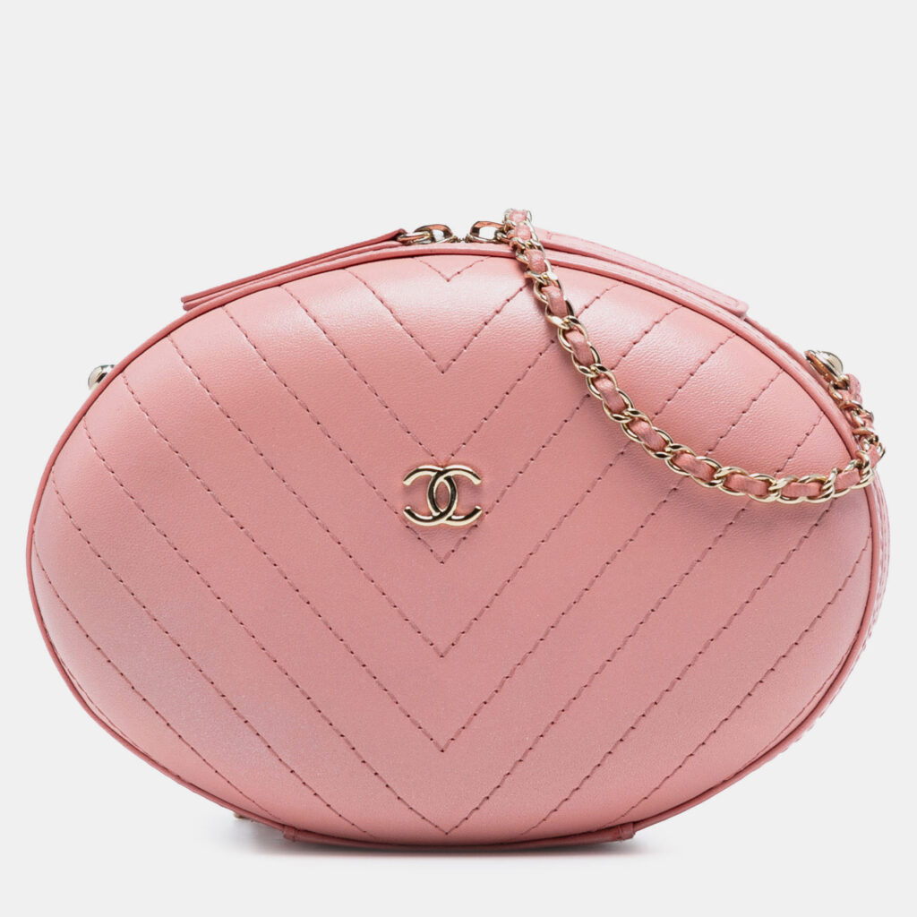 Chanel Pink Chevron Stitched Calfskin La Pausa Evening Bag Chanel Pink Chevron Stitched Calfskin La Pausa Evening Bag