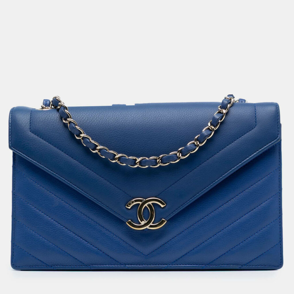 luxury-women-chanel-used-handbags-p1245932-006.jpg Chanel Blue Medium CC Chevron Calfskin Envelope Flap
