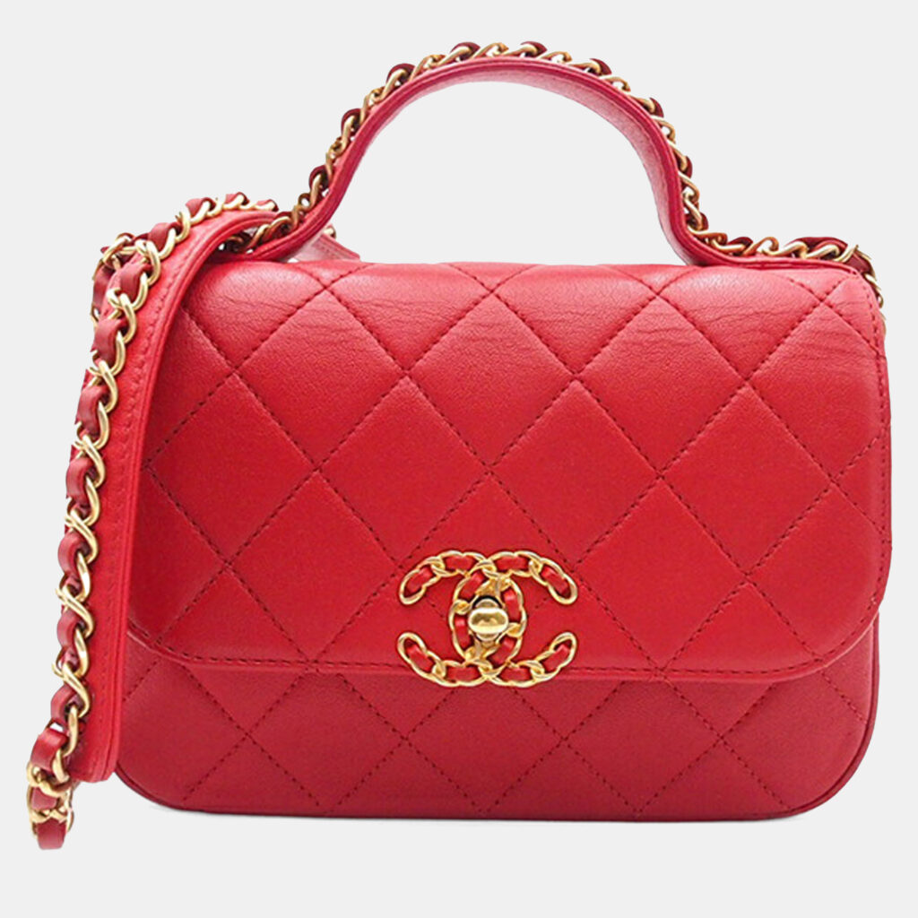 luxury-women-chanel-used-handbags-p1246081-016-1.jpg Chanel Red Quilted Lambskin Chain Infinity Top Handle Bag