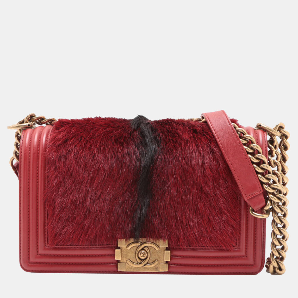 Chanel Red Old Medium Lambskin and Fur Boy Flap Chanel Red Old Medium Lambskin and Fur Boy Flap