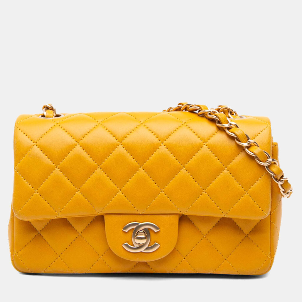 Chanel Yellow Mini Rectangular Classic Lambskin Single Flap
